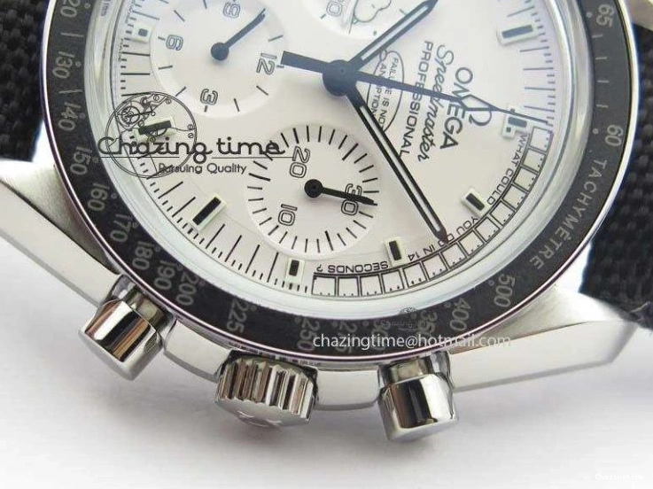 0202 TimelessDesign Speedmaster JHF SS Snoopy Award 45th Anniversary White Dial On Black Nylon Strap 8209